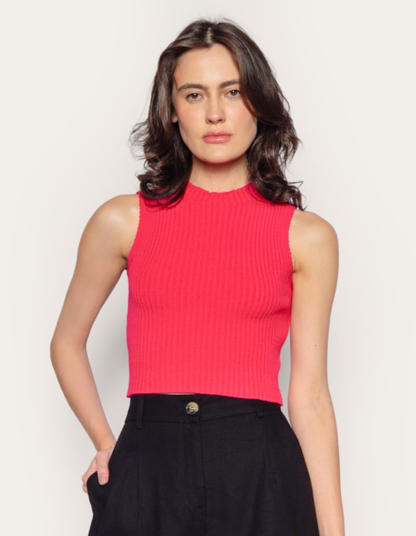 Blusa cropped tricot canelada
