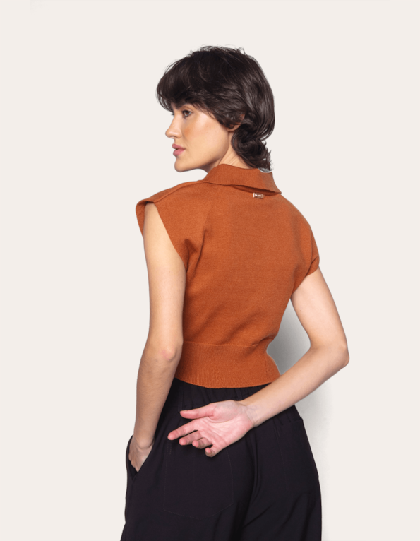 Blusa cropped tricot Caramelo