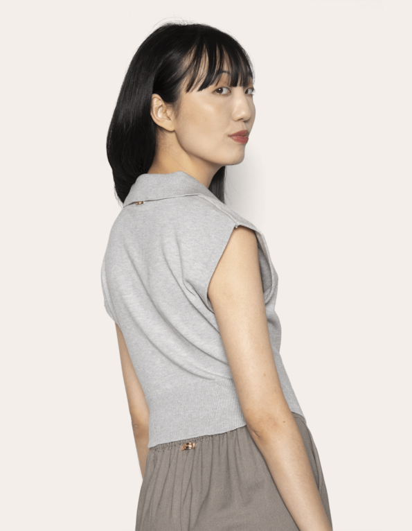 Blusa cropped tricot Cinza claro