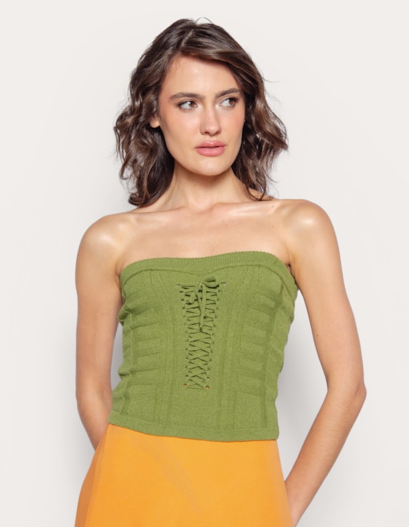 Blusa cropped tricot corselet tomara que caia