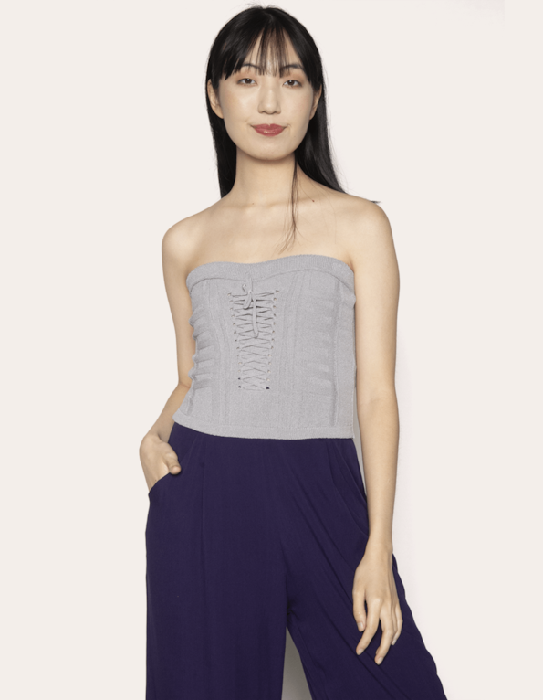 Blusa cropped tricot corselet tomara que caia Cinza