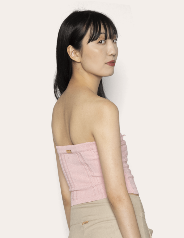 Blusa cropped tricot corselet tomara que caia Rosa