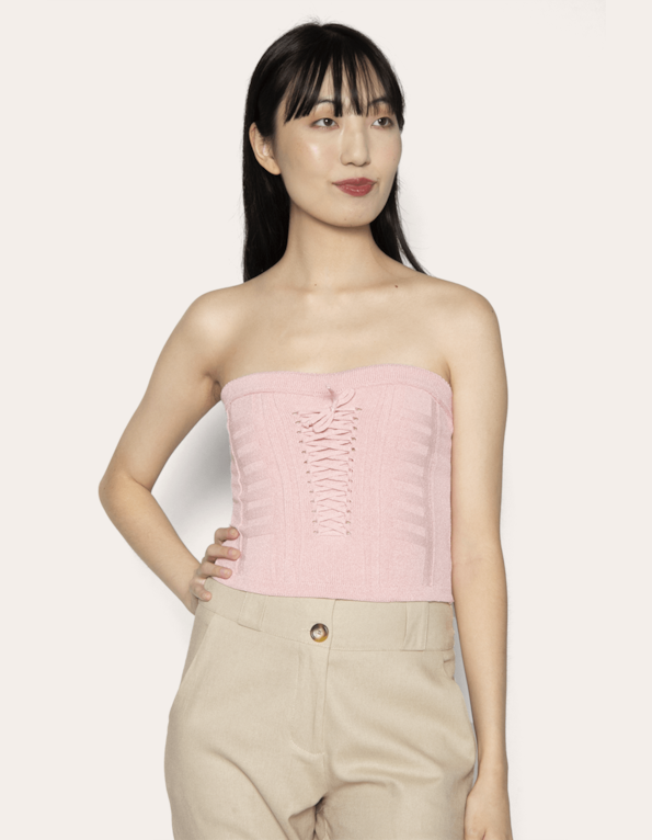Blusa cropped tricot corselet tomara que caia Rosa