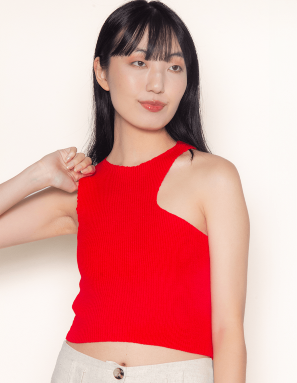 Blusa cropped tricot detalhe cava Vermelho