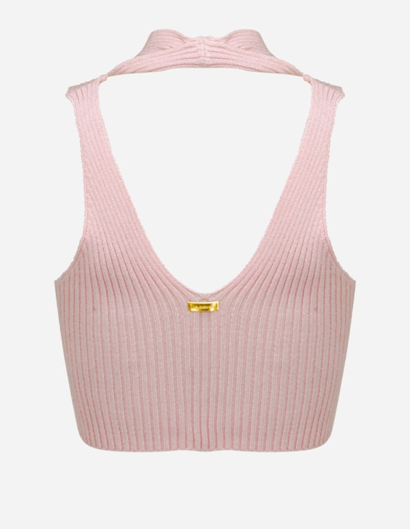 Blusa cropped tricot golinha Rosa petala