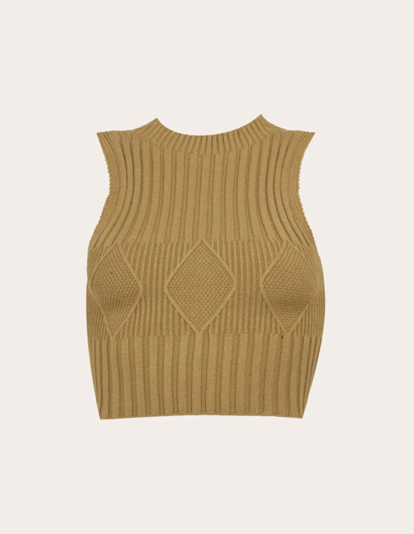 Blusa cropped tricot losango Bronze