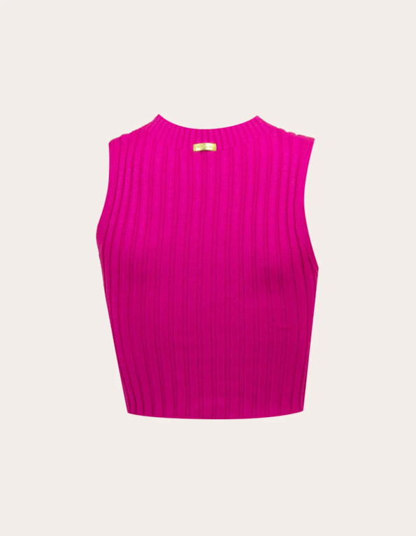 Blusa cropped tricot losango Rosa chiclete