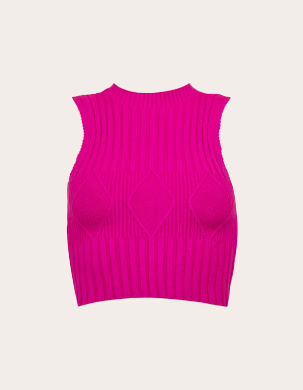Blusa cropped tricot losango Rosa chiclete
