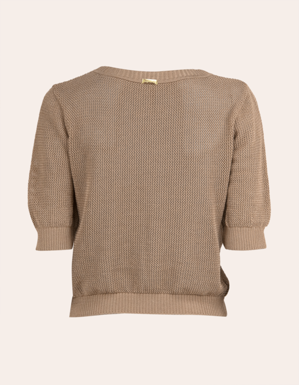 Blusa cropped tricot manga curta Bege medio