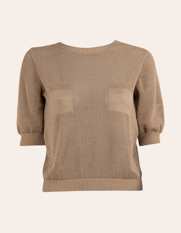 Blusa cropped tricot manga curta Bege medio
