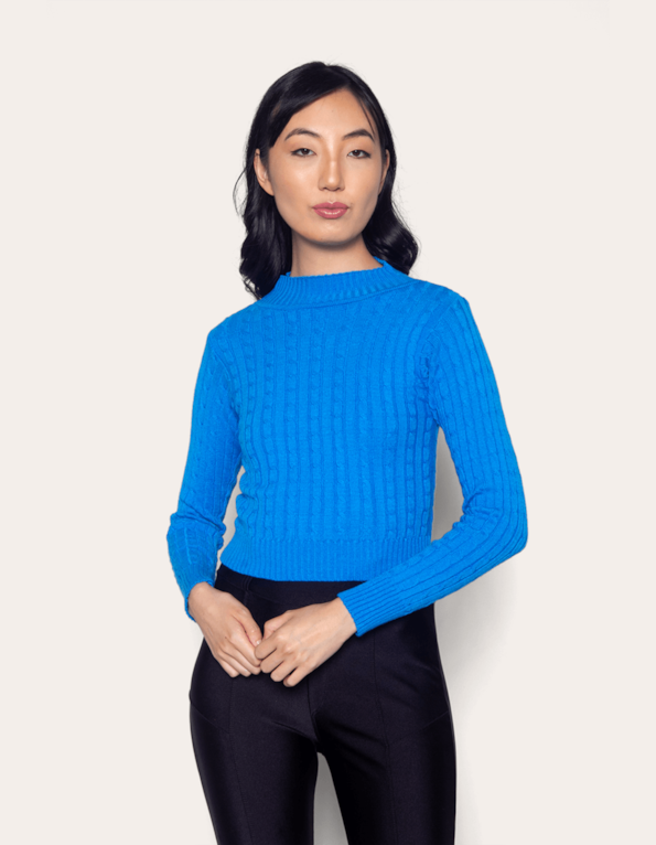 Blusa cropped tricot manga longa corrente