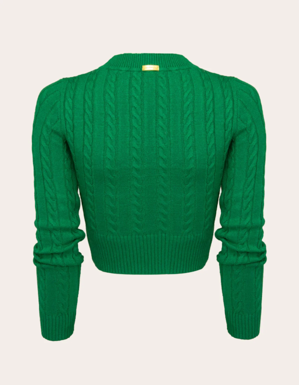 Blusa cropped tricot manga longa corrente Verde