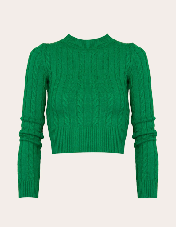 Blusa cropped tricot manga longa corrente Verde