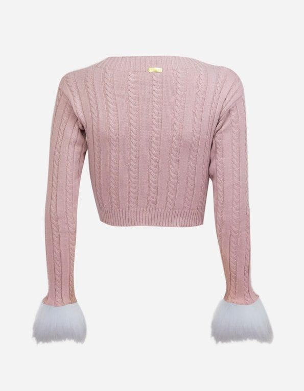 Blusa cropped tricot manga pelo Rose