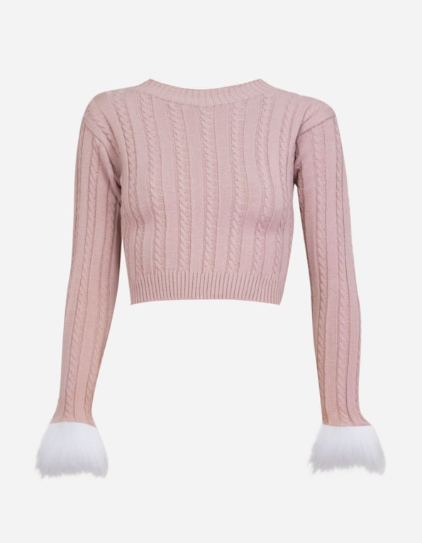 Blusa cropped tricot manga pelo Rose