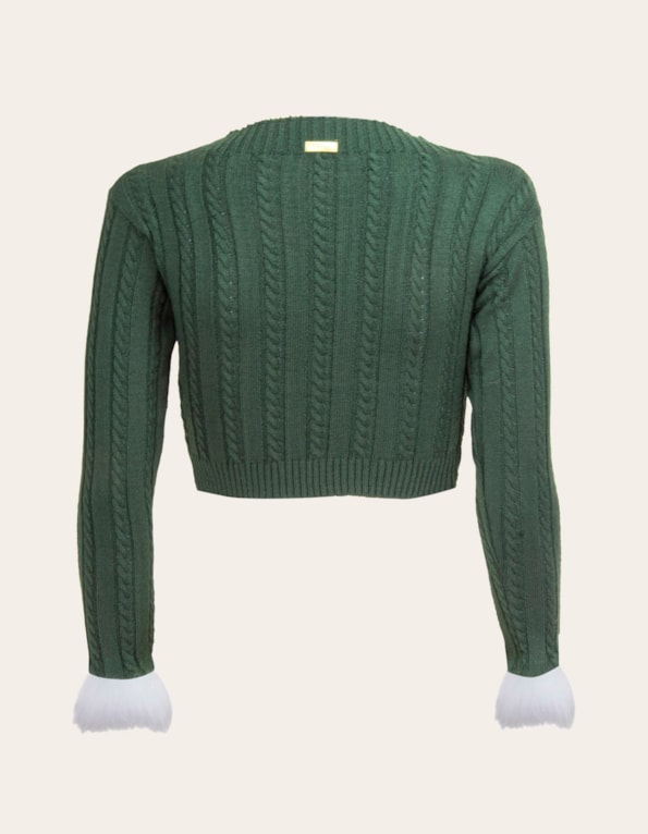 Blusa cropped tricot manga pelo Verde militar
