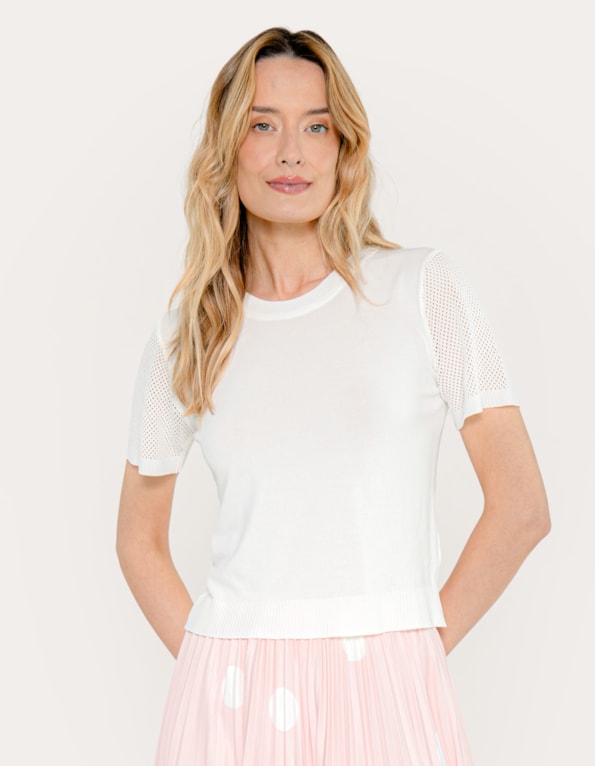 Blusa cropped tricot manga vazada Off white