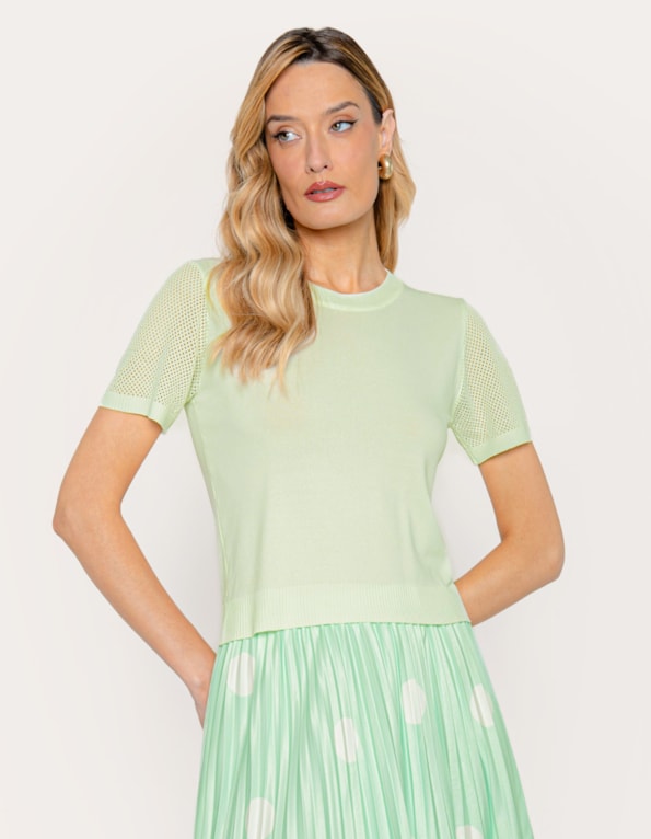 Blusa cropped tricot manga vazada Verde claro