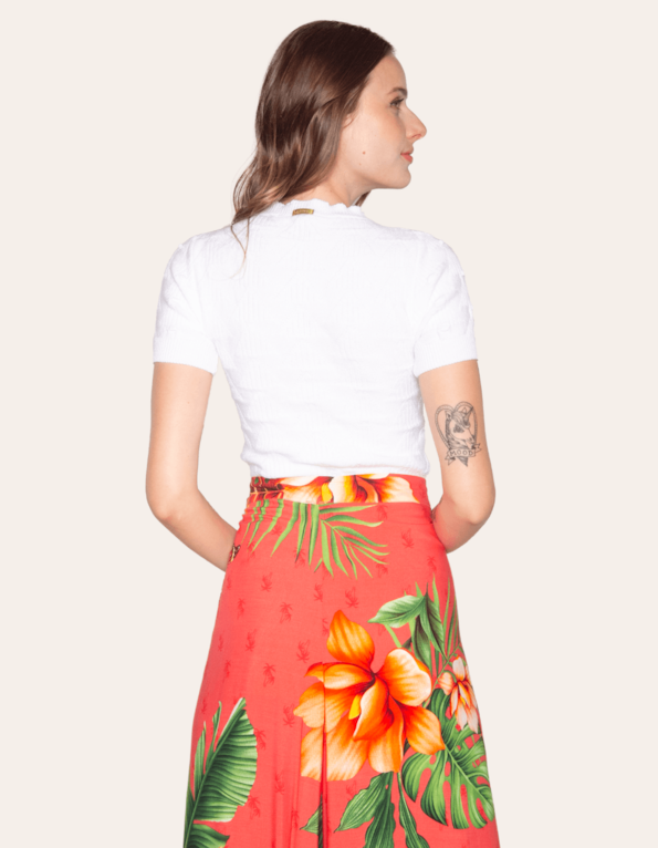 Blusa cropped tricot pipoca Branco