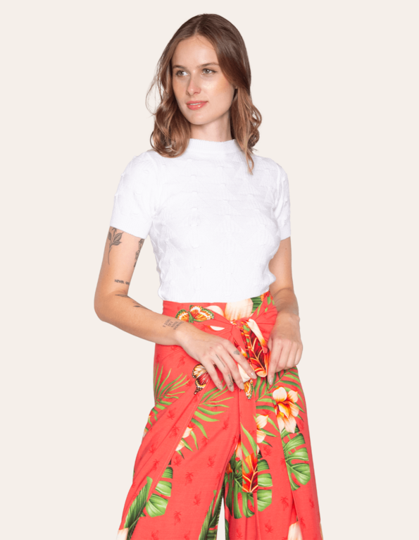 Blusa cropped tricot pipoca Branco