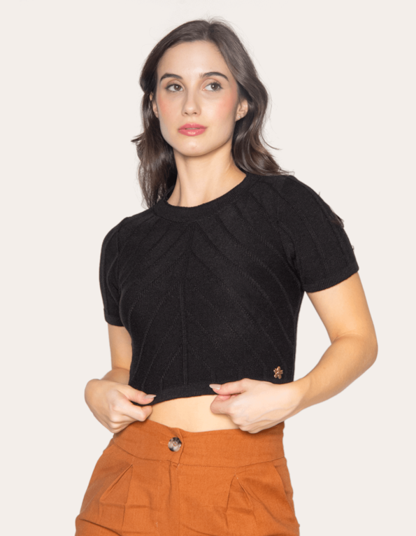 Blusa cropped tricot  Preto