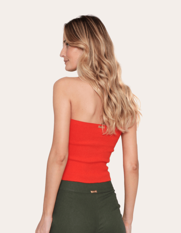 Blusa cropped tricot tomara que caia  Laranja hot