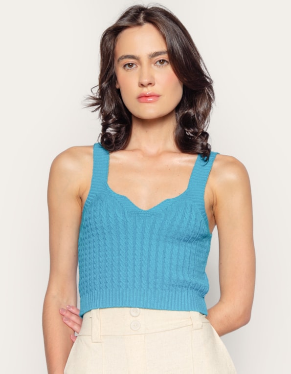 Blusa cropped tricot trança Azul