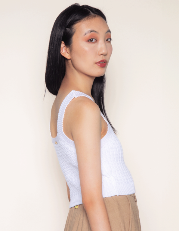 Blusa cropped tricot trança Branco