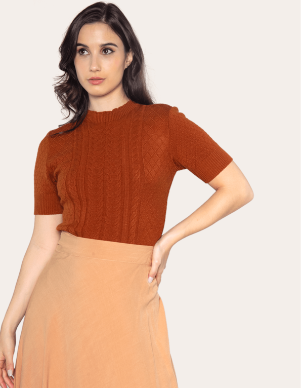 Blusa cropped tricot trança Marrom