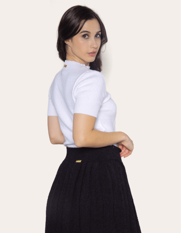 Blusa cropped tricot trança Off white