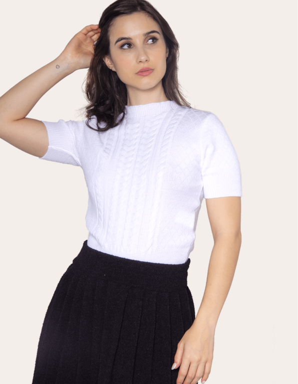 Blusa cropped tricot trança Off white