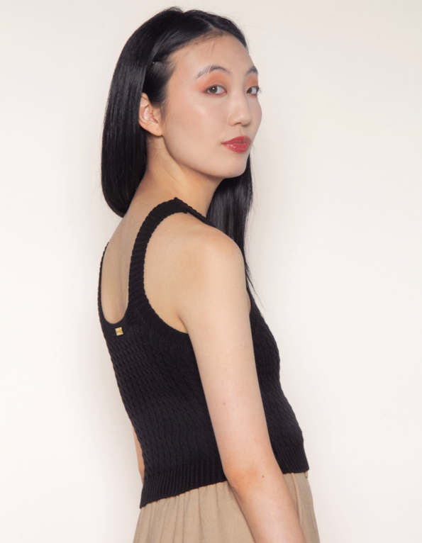 Blusa cropped tricot trança Preto