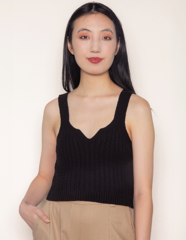 Blusa cropped tricot trança Preto