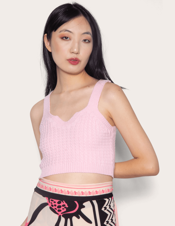 Blusa cropped tricot trança Rosa po