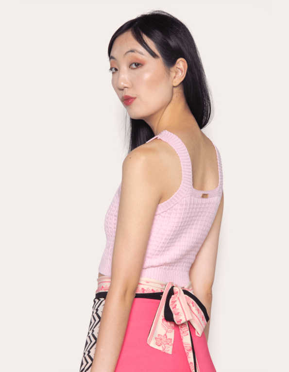 Blusa cropped tricot trança Rosa po