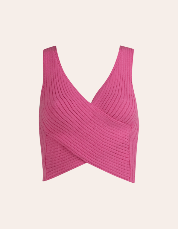 Blusa cropped tricot transpassada Rosa