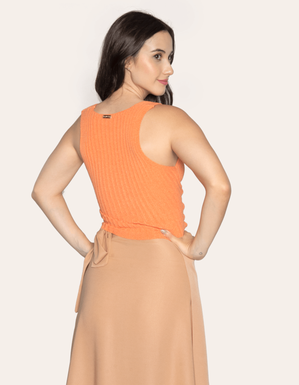 Blusa cropped tricot transpassada Salmon