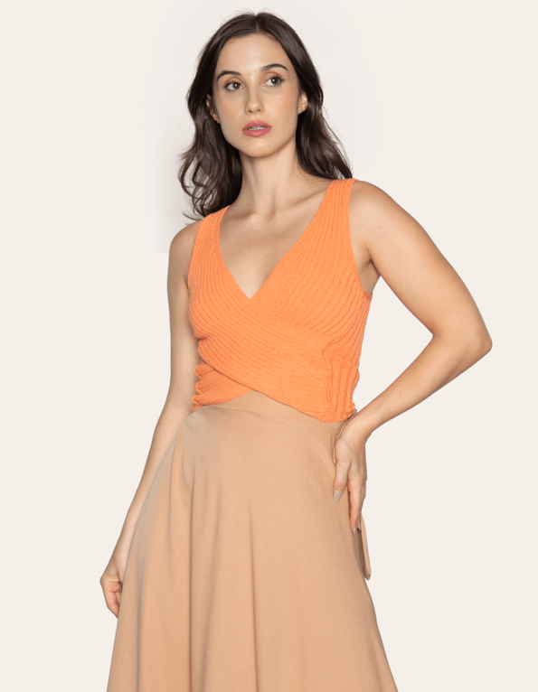 Blusa cropped tricot transpassada Salmon