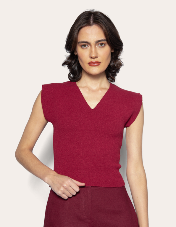 Blusa cropped tricot Vermelho escuro