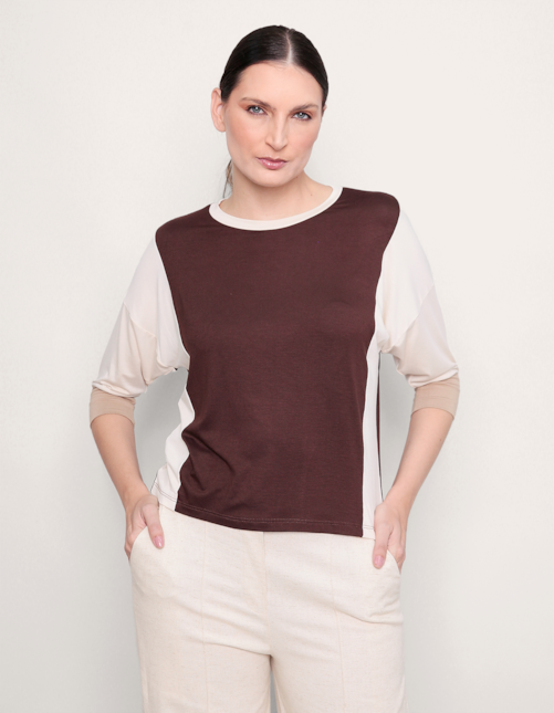 Blusa decote careca tricolor Mocha/areia/capuccino
