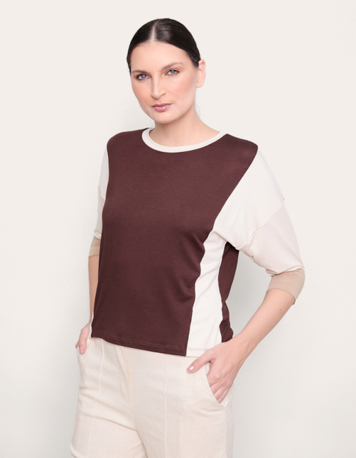 Blusa decote careca tricolor Mocha/areia/capuccino