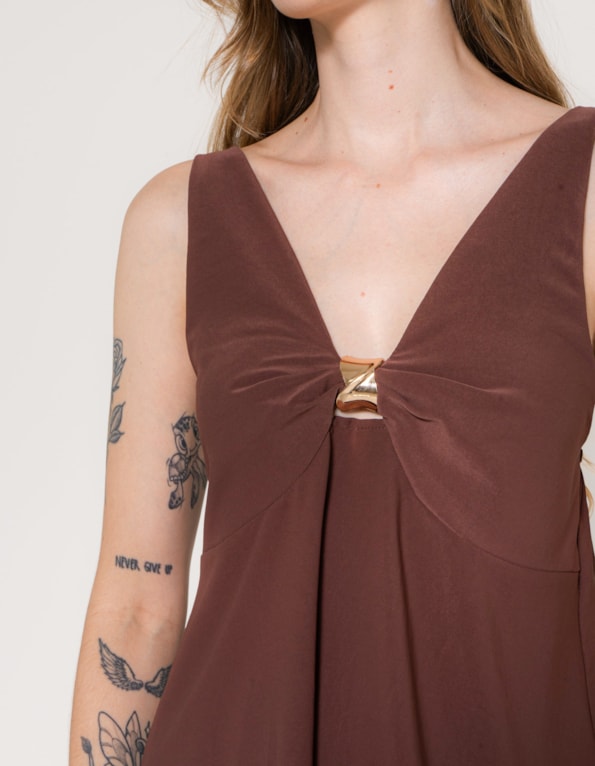 Blusa decote v detalhe metalizado Marrom escuro
