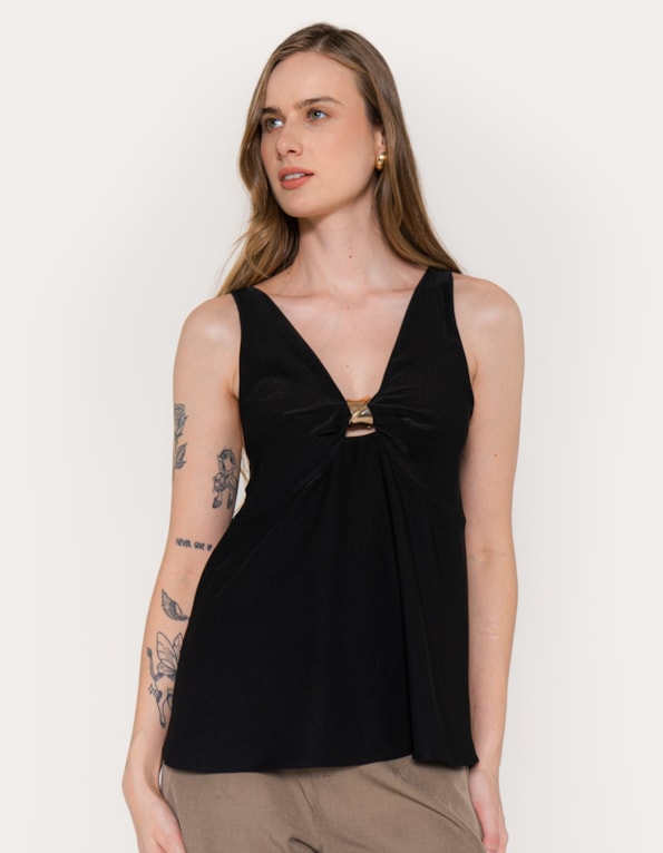Blusa decote v detalhe metalizado Preto