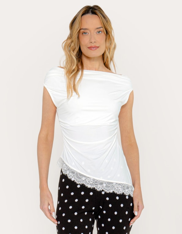 Blusa degagê barra renda assimetrica Off white