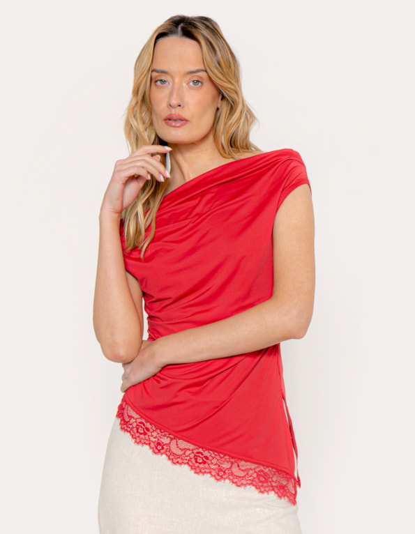 Blusa degagê barra renda assimetrica Vermelho