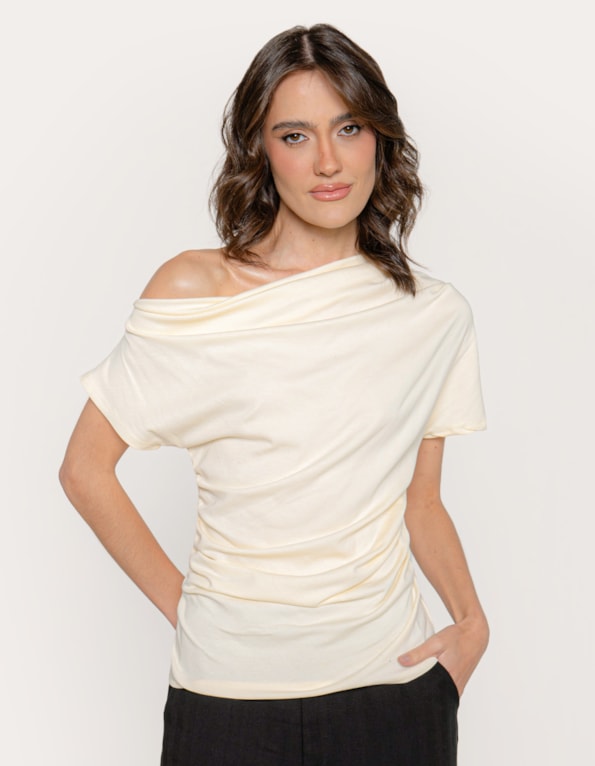 Blusa degagê drapeada Amarelo claro