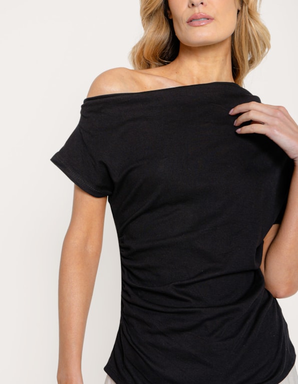 Blusa degagê drapeada Preto