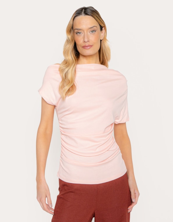 Blusa degagê drapeada Rosa claro