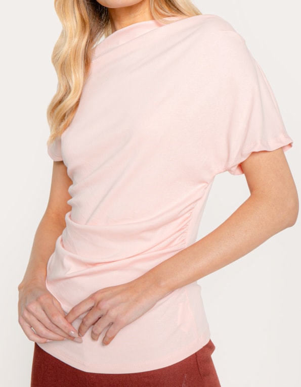 Blusa degagê drapeada Rosa claro