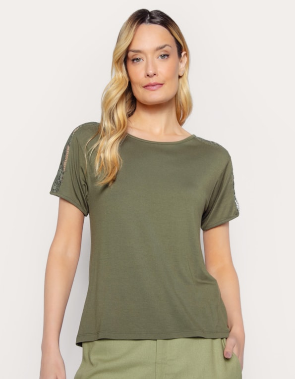Blusa faixa ombro renda decote careca Verde medio